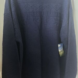 Blue Crew Neck Sweater with Ribbed Details